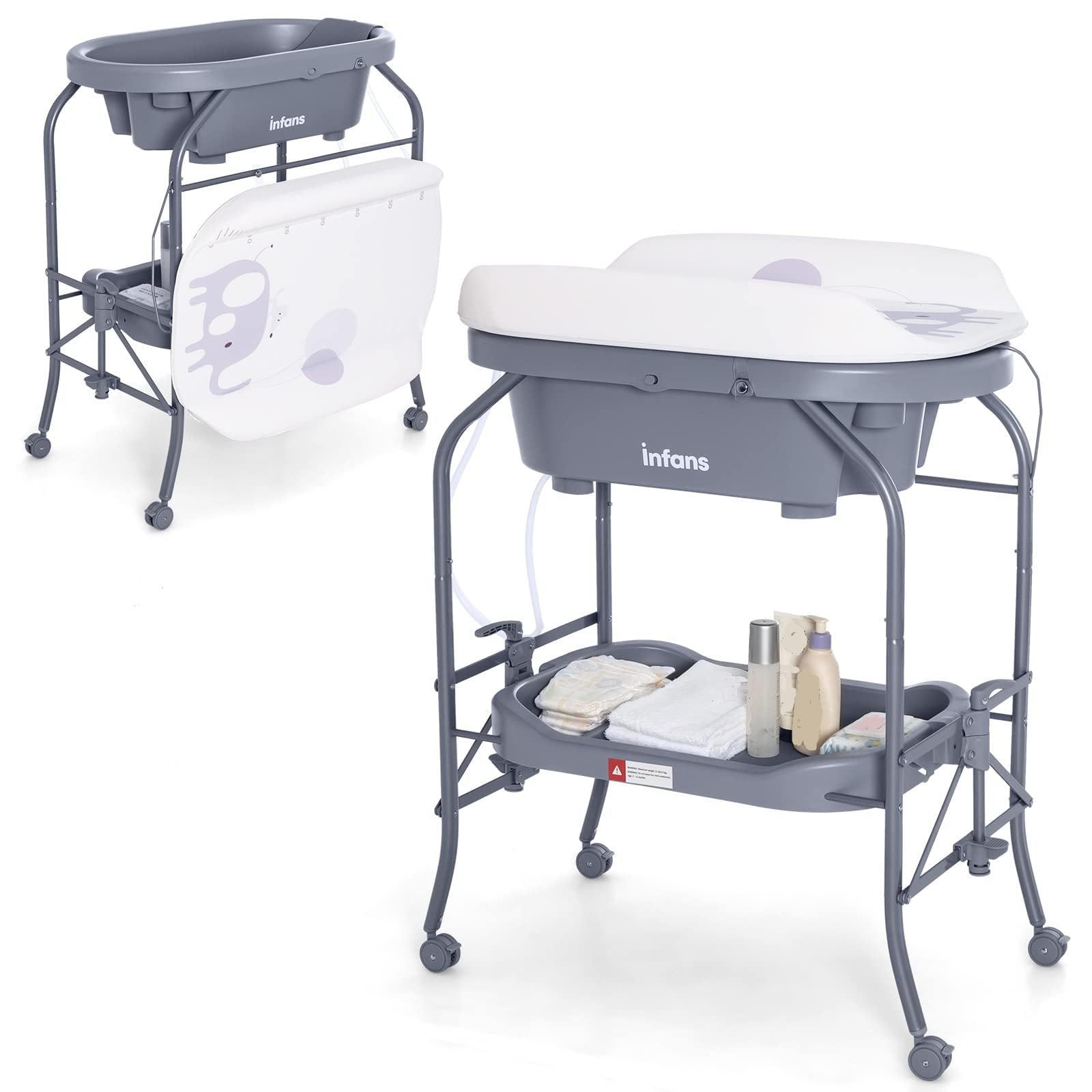 INFANS 2 in 1 Baby Changing Table with Bath Tub Unit, Folding Diaper D