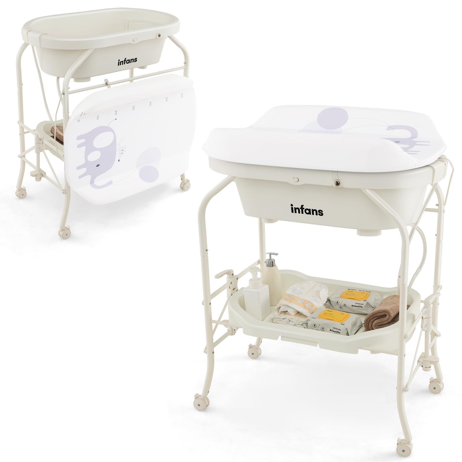 INFANS 2 in 1 Baby Changing Table with Bath Tub Unit Folding Diaper D