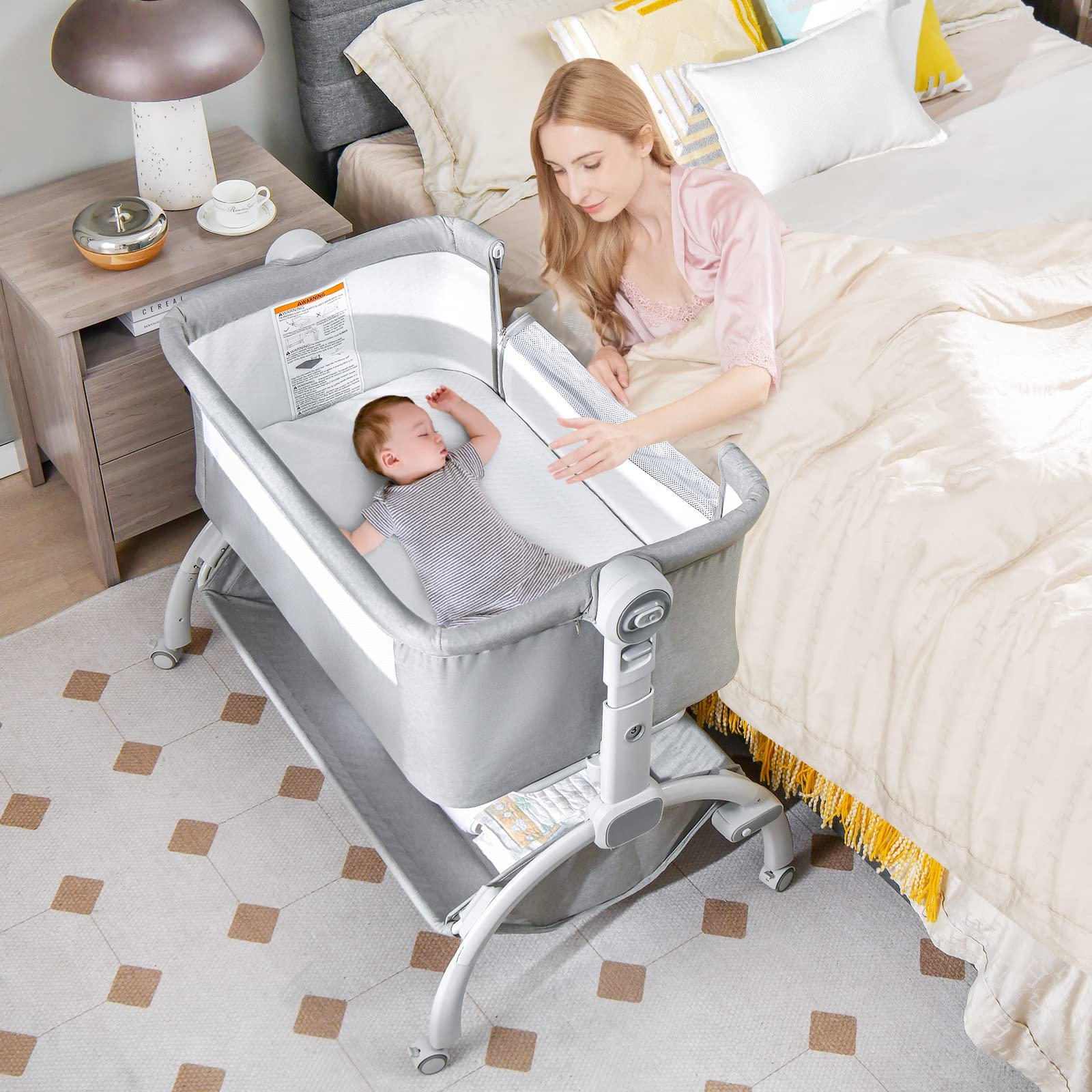 INFANS 3 in 1 Baby Bassinet, Bedside Sleeper, Rocking Cradle, Portable Safer Co-Sleeping Crib with Height Angle Adjustable