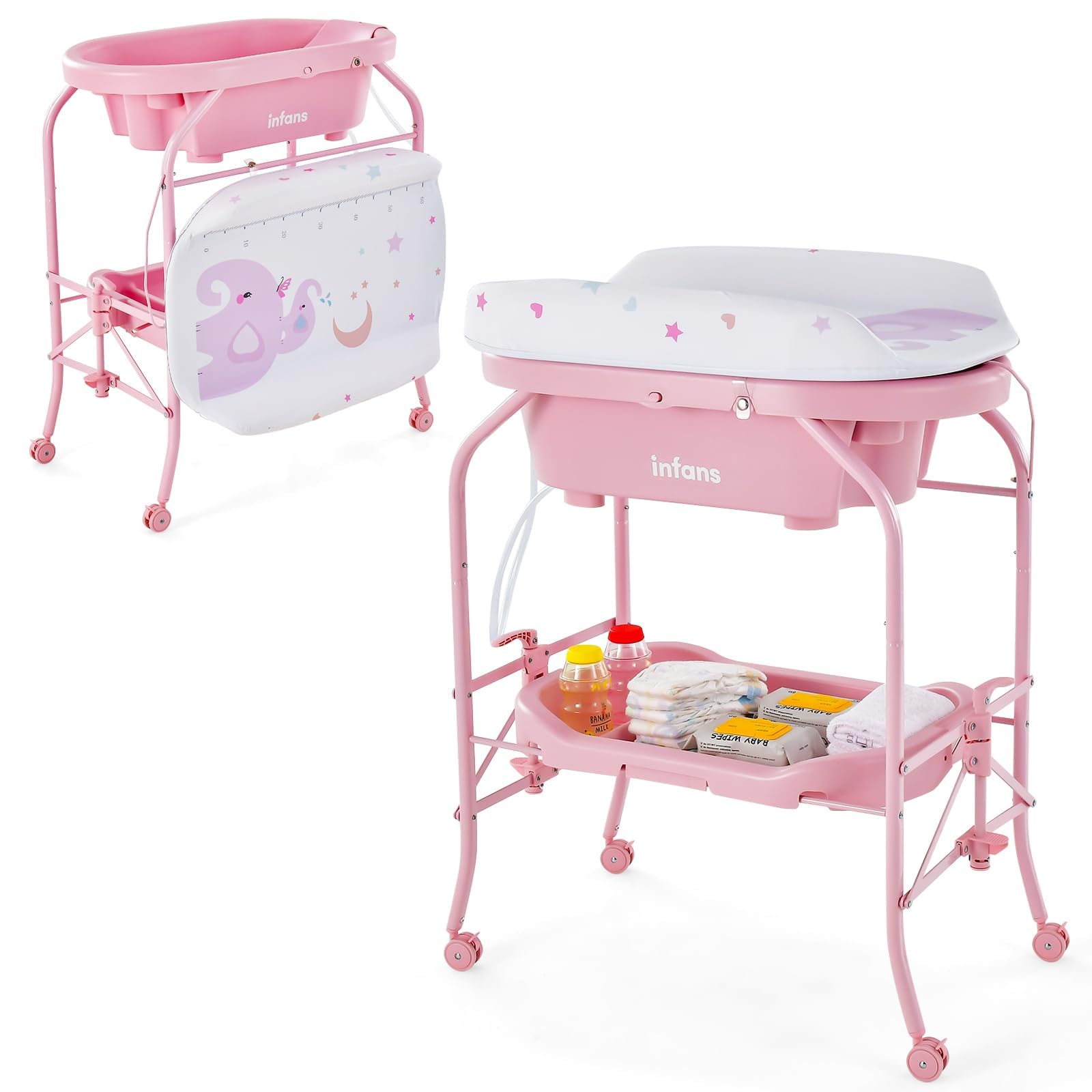 INFANS 2 in 1 Baby Changing Table with Bath Tub Unit, Folding Diaper D