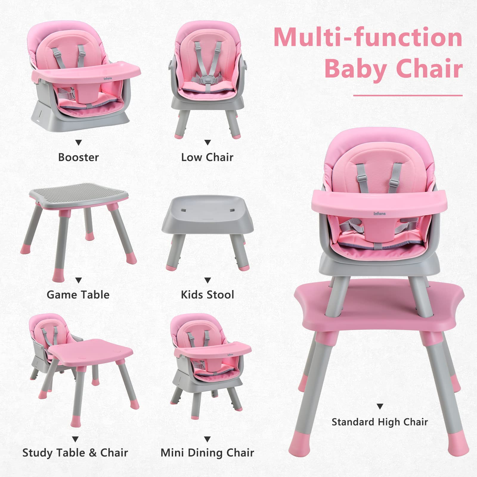 INFANS 8 in 1 Baby High Chair Convertible Highchair for Babies and To