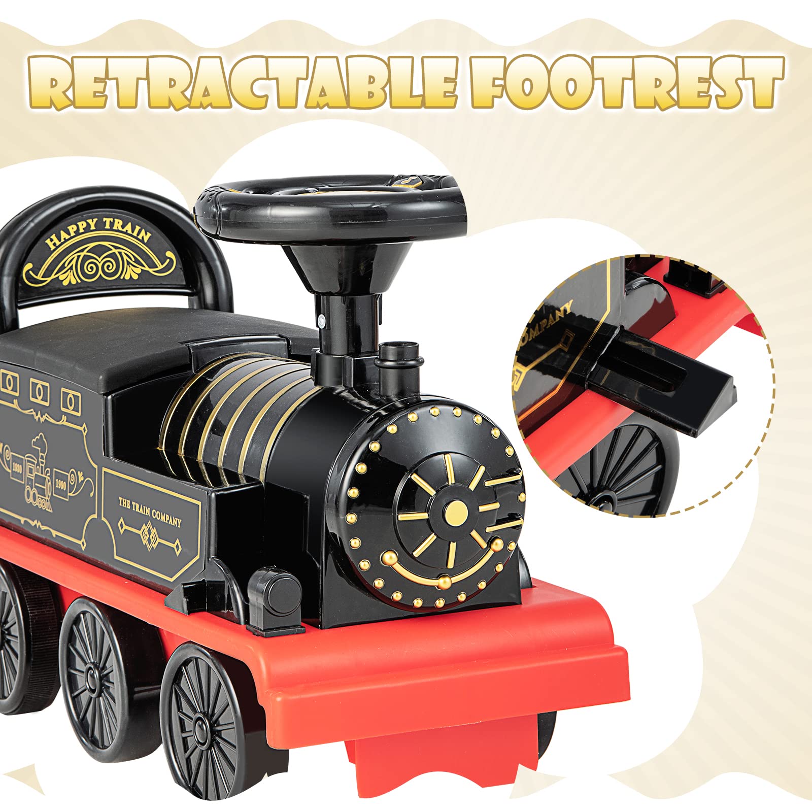 INFANS Kids Ride on Train with Track, 6V Electric Toy with Lights and