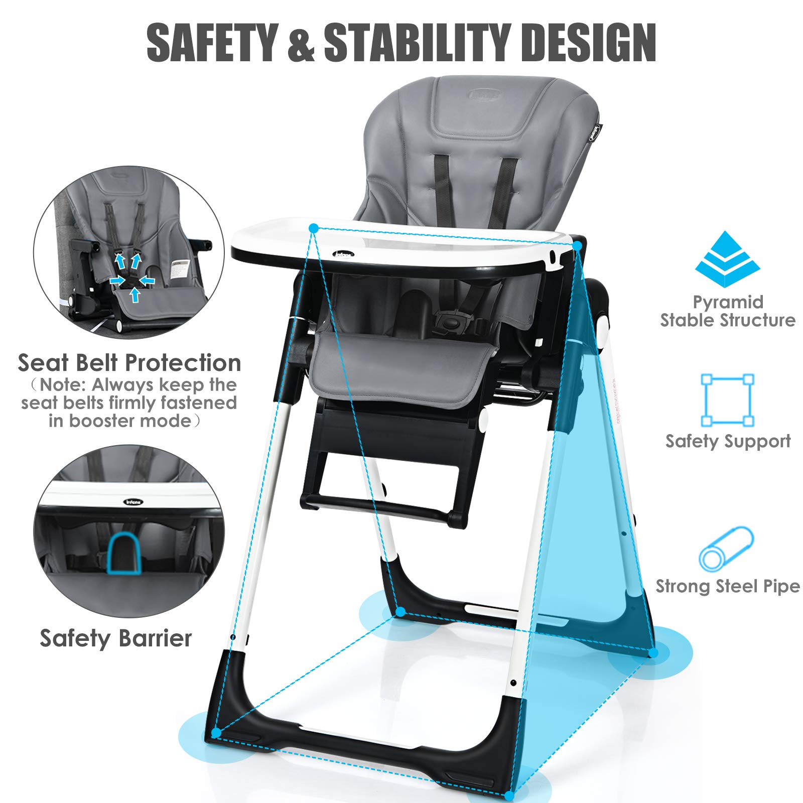 INFANS 4 in 1 High Chair–Booster Seat, Convertible Highchair w/Adjusta