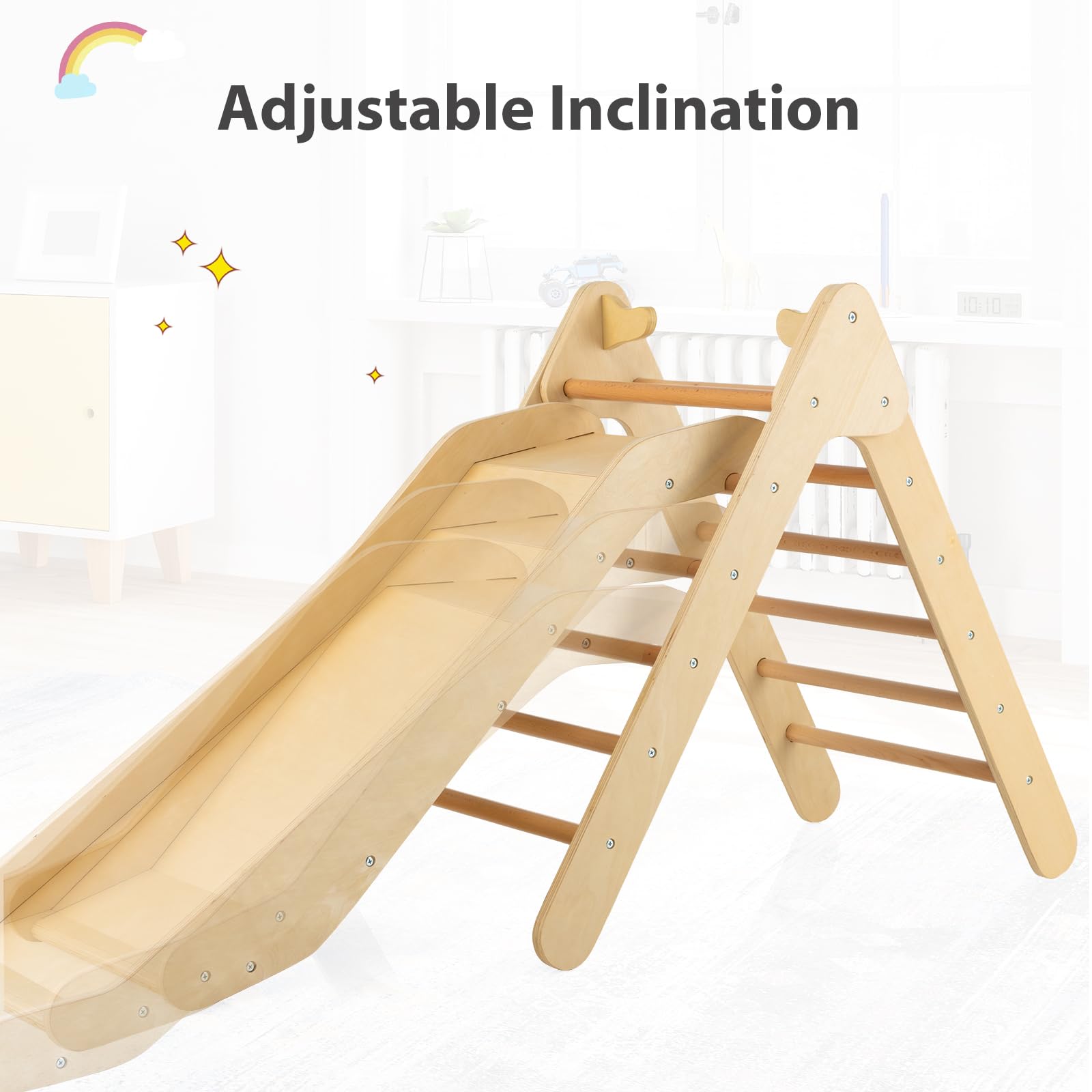 Wooden 3-in-1 Triangle Climber with Ladder & Slide - Adjustable Heights -  JumpOff Jo