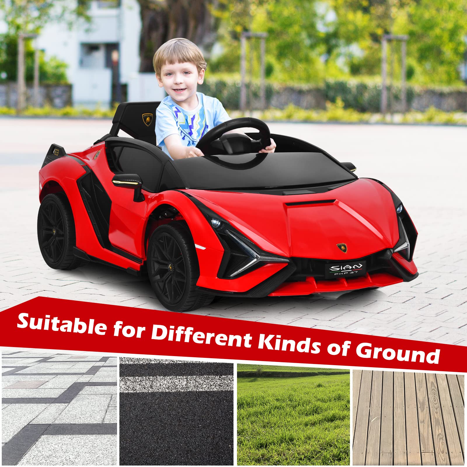 INFANS 12V Licensed Lamborghini Sian Kids Ride on Car with Parent Remo