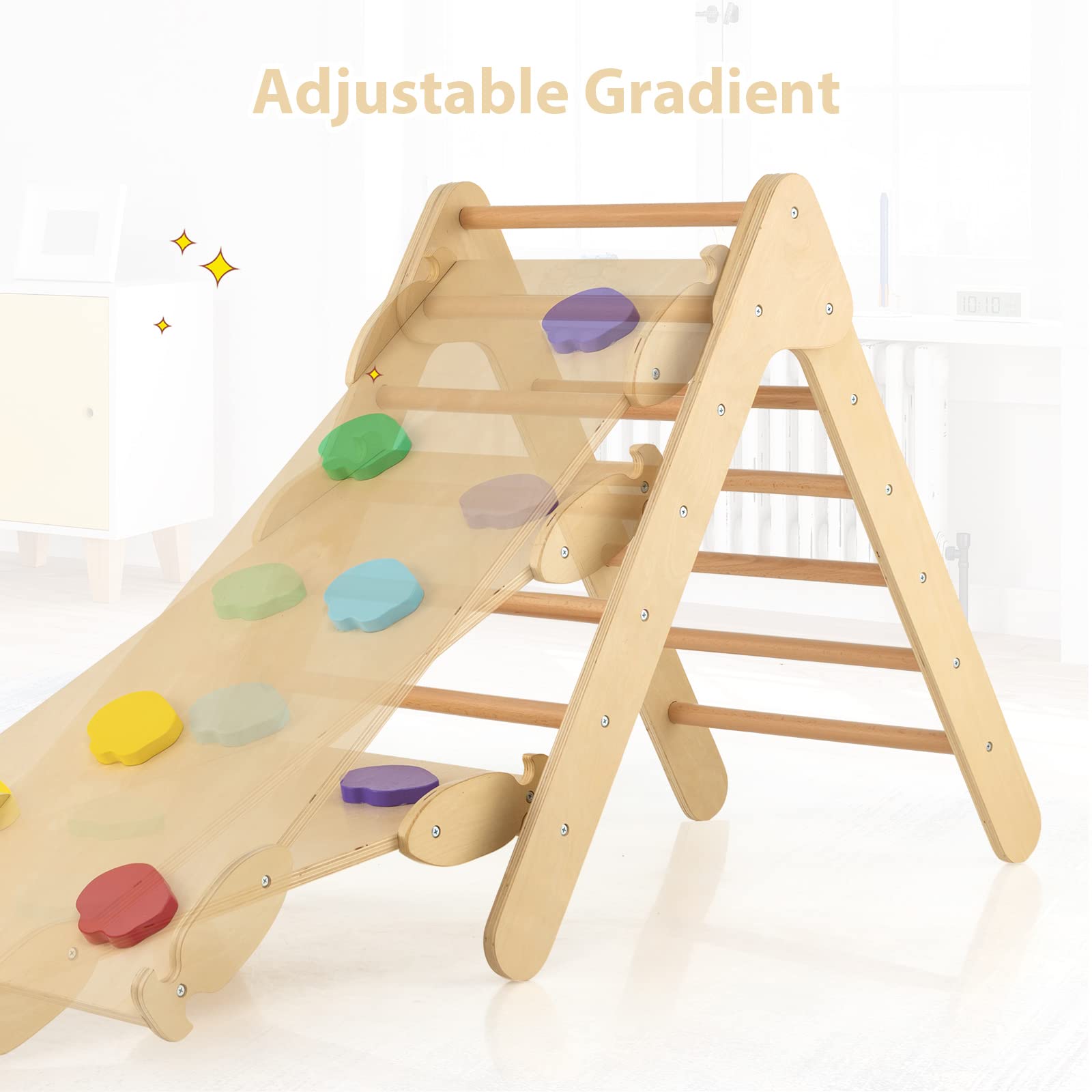 Pikler Triangle Climbing Set with Ramp, Foldable Montessori Climbing Toys  Indoor, Wooden Climbing Triangle for Toddlers, Montessori Climber, Colorful
