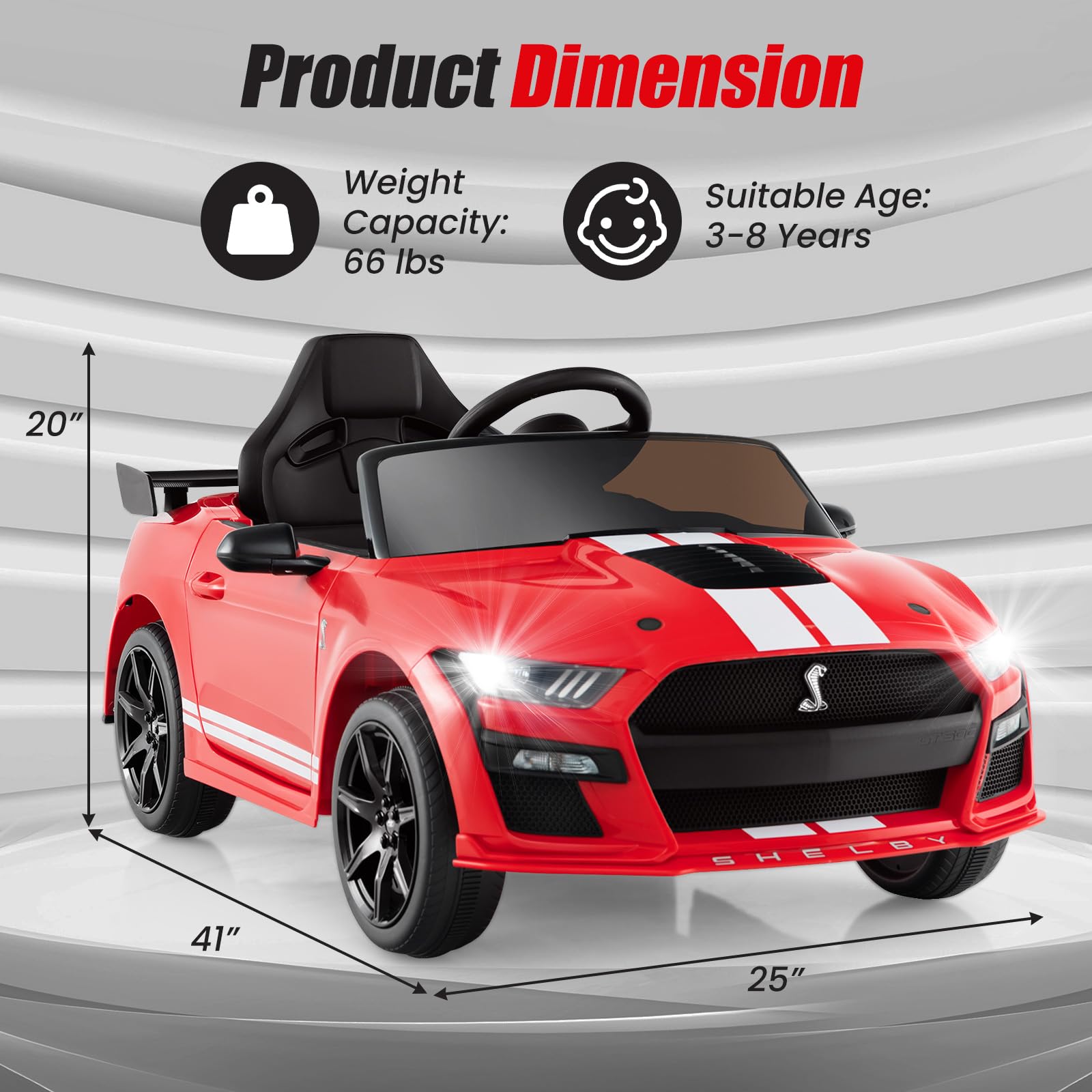 Licensed Ford Mustang GT500 Ride on Car for Kids by INFANS Battery Po