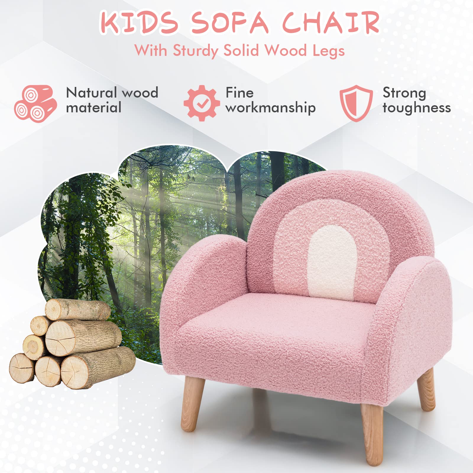 Solid Wood Frame Scandi Linen Armchair Cushioned Mini Sofa Children Chair  Settee