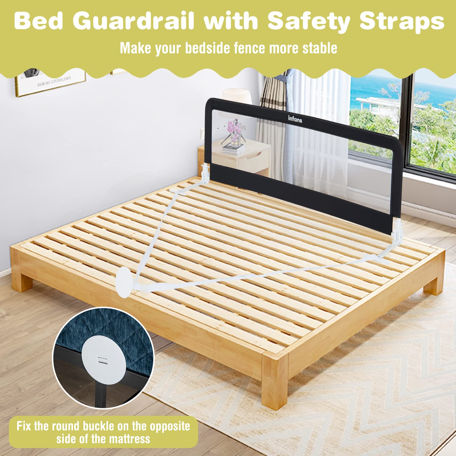 INFANS Bed Rails for Toddlers, Foldable Safety Baby Crib Rail Fit for