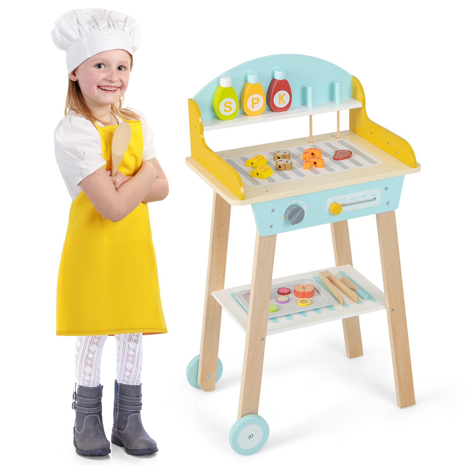 INFANS Kid Kitchen Playset, Pretend Wooden Toddler Kitchen Toy Set, Children Pretend Cooking Set with Accessories