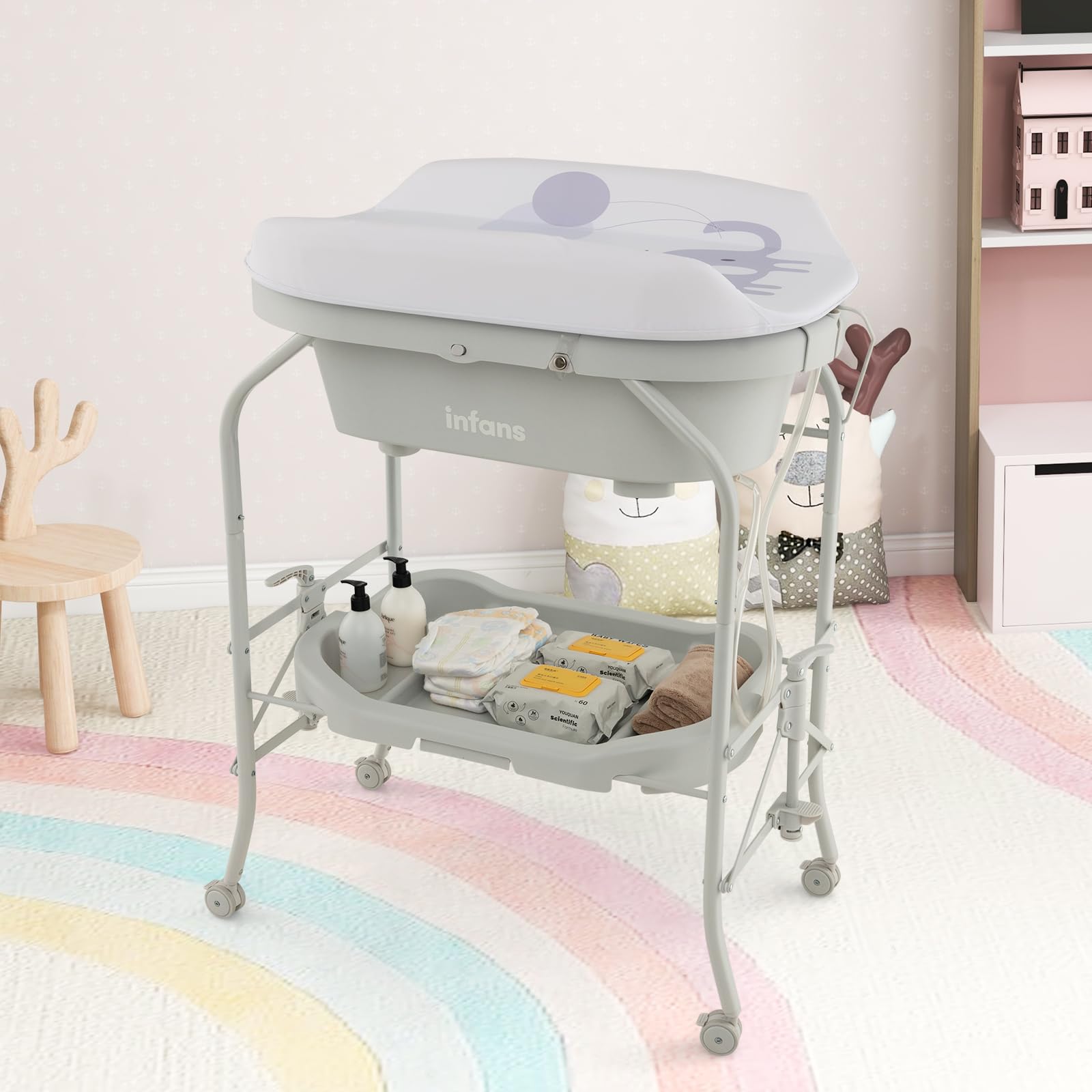 INFANS 2 in 1 Baby Changing Table with Bath Tub Unit Folding Diaper D