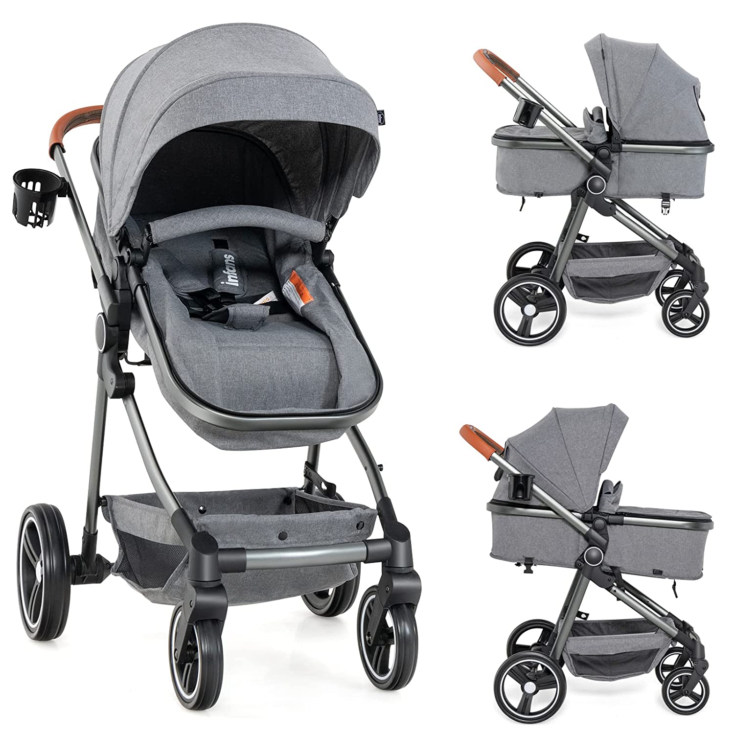 INFANS 2 in 1 High Landscape Convertible Baby Stroller, Newborn Revers