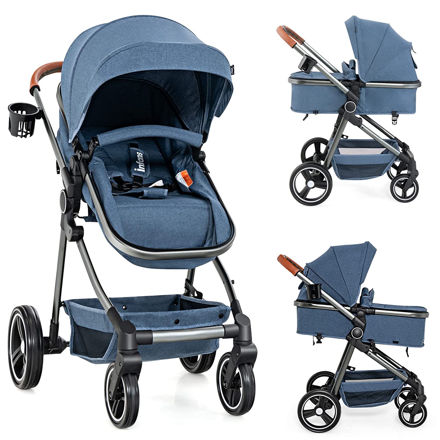 INFANS Cochecito de bebé 2 en 1, silla de paseo plegable rápida con una  mano, cochecito reversible para recién nacido, con marco de aluminio,  cinturón