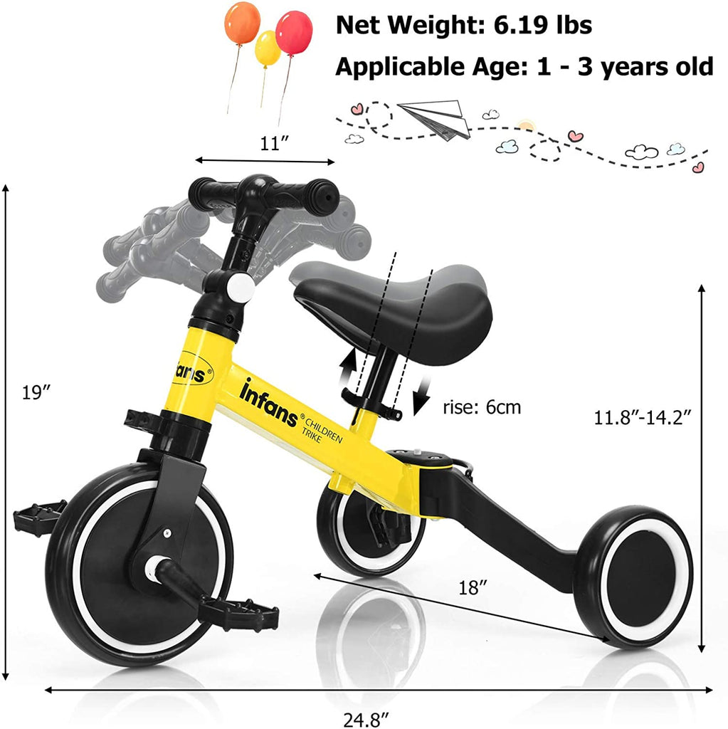 Kids 3 Wheels Tricycles  Wheels with Detachable Pedal INFANS