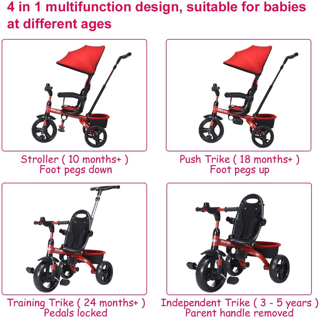 4-in-1 Stroll Trike with Adjustable Push Handle Kids Tricycle INFANS
