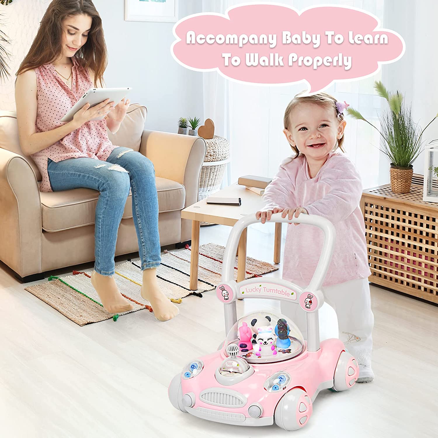Sit To Stand Baby Learning Walker With Wheels,baby Activity Walker,2 In 1  Baby Push Walkers For Baby Boy Girl