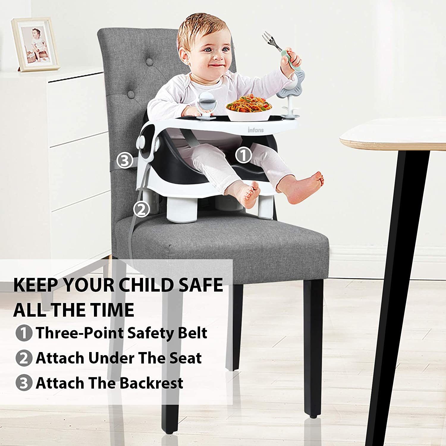 Toddler Booster Seat for Dining Table Cartoon Stronger Support Baby Kids  Booster Seat for Dining Table Washable 2 Safer Straps Non-Slip Bottom