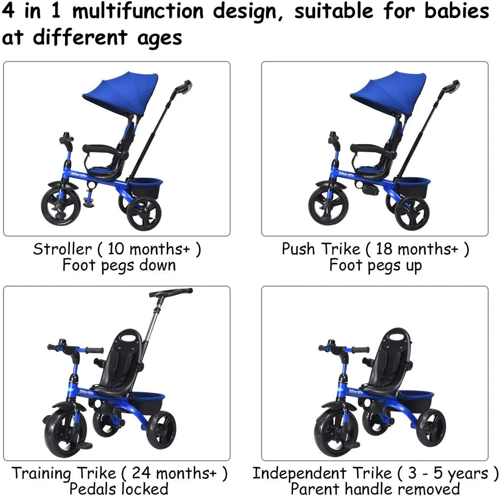 4-in-1 Stroll Trike with Adjustable Push Handle Kids Tricycle INFANS