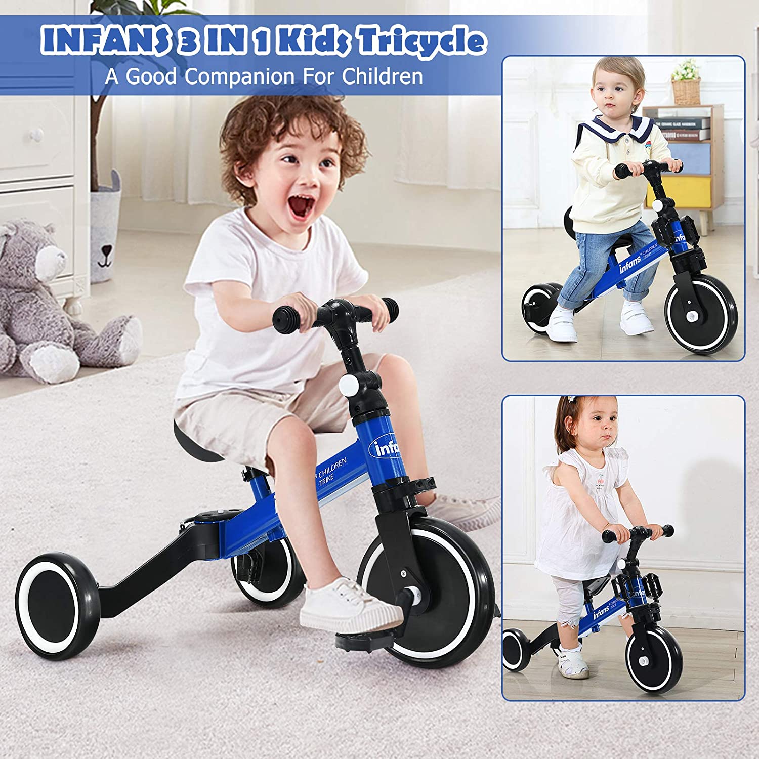 Kids 3 Wheels Tricycles Wheels with Detachable Pedal – INFANS