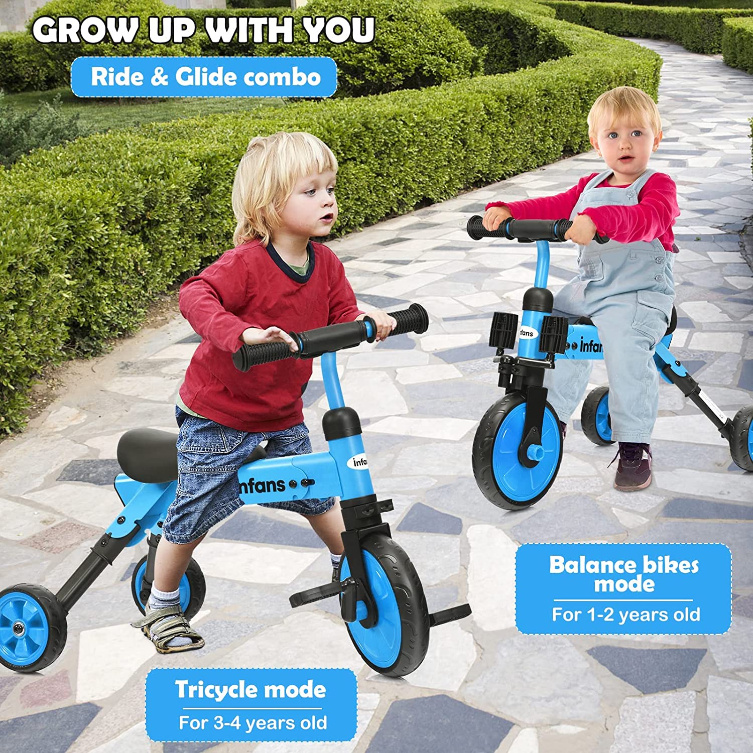 3 in 1 Kids Tricycles Gift for 2-4 Years Old Boys Girls with Detachable  Pedal and Training Wheels，Baby Balance Bike Trikes Riding Toys for