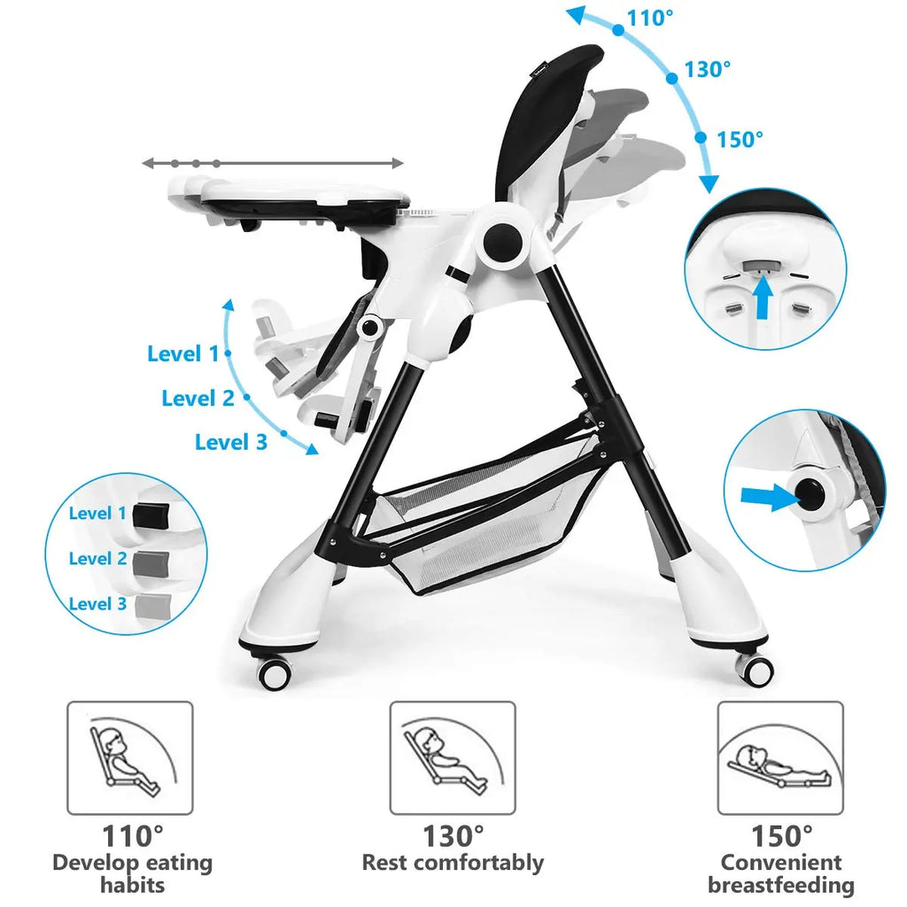 High Chair with One-Hand Removable TrayFoldable for Baby INFANS