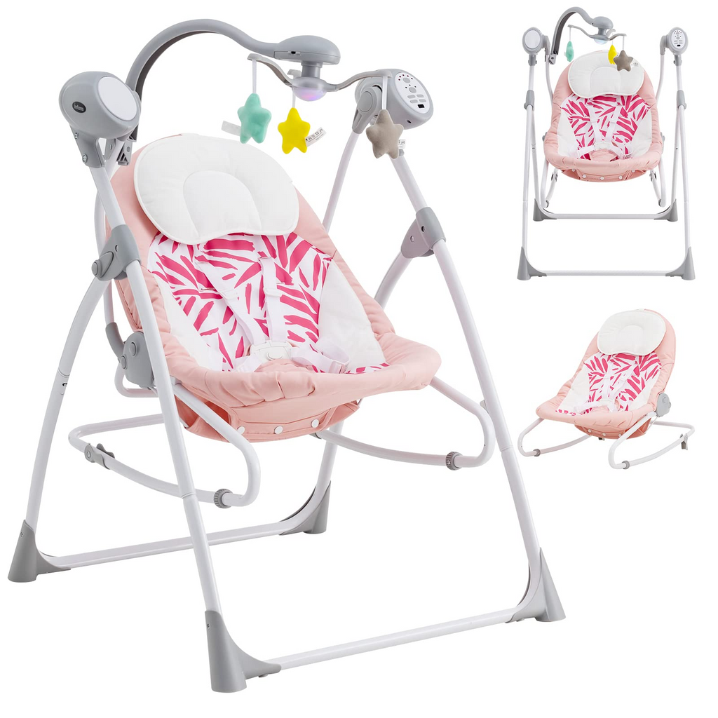 INFANS 2 in 1 Baby Swing and Bouncer for Infants, Portable Newborn Rocker with 5 Speed Sway Music Timing 2 Toys Remote Control, Easy Fold, Compact Electric Baby Swing for 0-6 Months Boy Girl INFANS