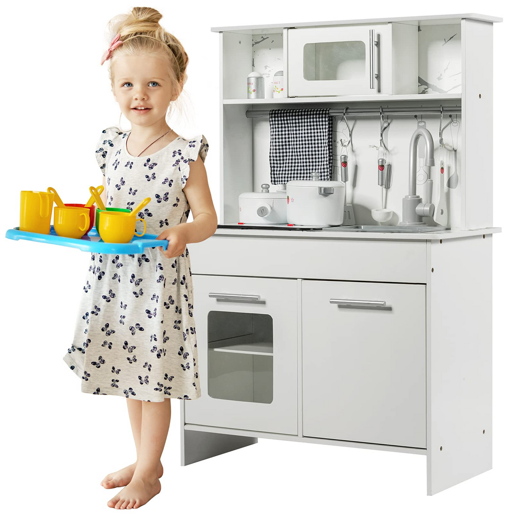 Kids Kitchen Playset | Wooden Pretend Chef Cooking Set with Simulated Sound INFANS