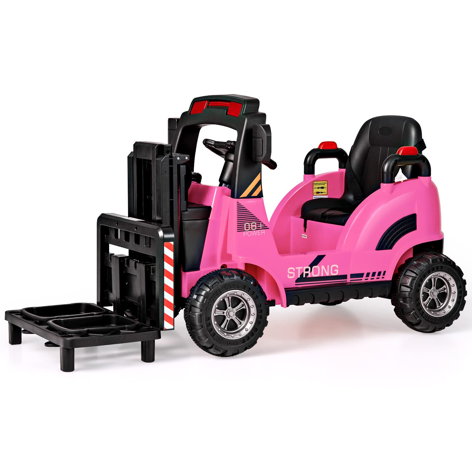 12V Kids Ride On Car, Electric Forklift with Remote Control,Liftable Fork and Pallet,2 Speeds - Pink