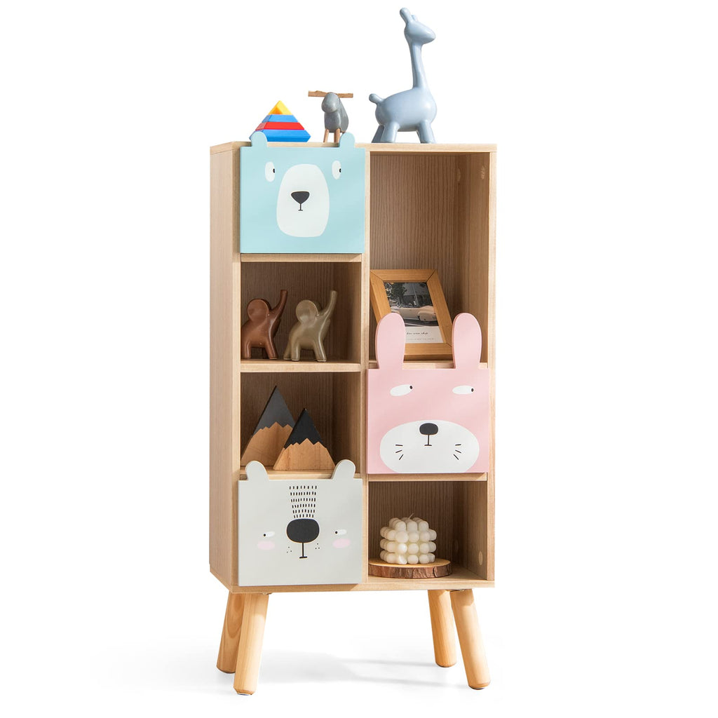 INFANS Kids Bookcase Toy Storage Organizer, Children Storage Cabinet with 3 Slide Drawers and 4 Cubes INFANS