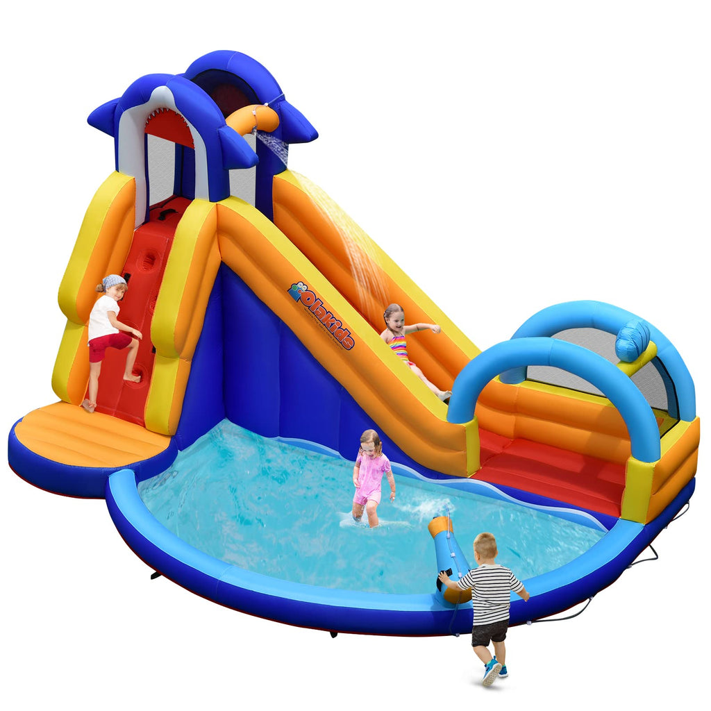 Infans Inflatable Water Slides, Shark Theme 14FT x 10FT x 8.5FT Bouncy House with Slide, Splash Pool, Climbing Wall, Water Gun INFANS