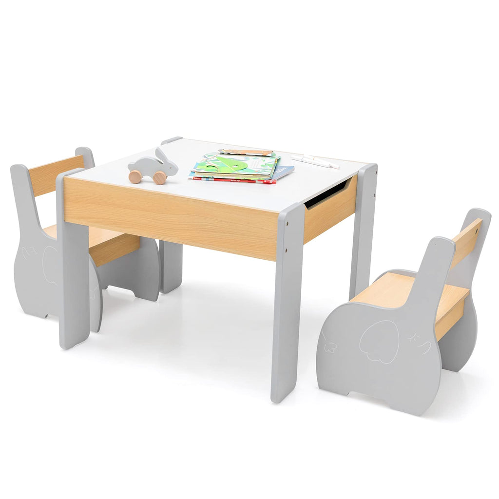 INFANS 3 in 1 Kids Table and Chair Set, Wood Multi Activity Table with Removable Tabletop INFANS