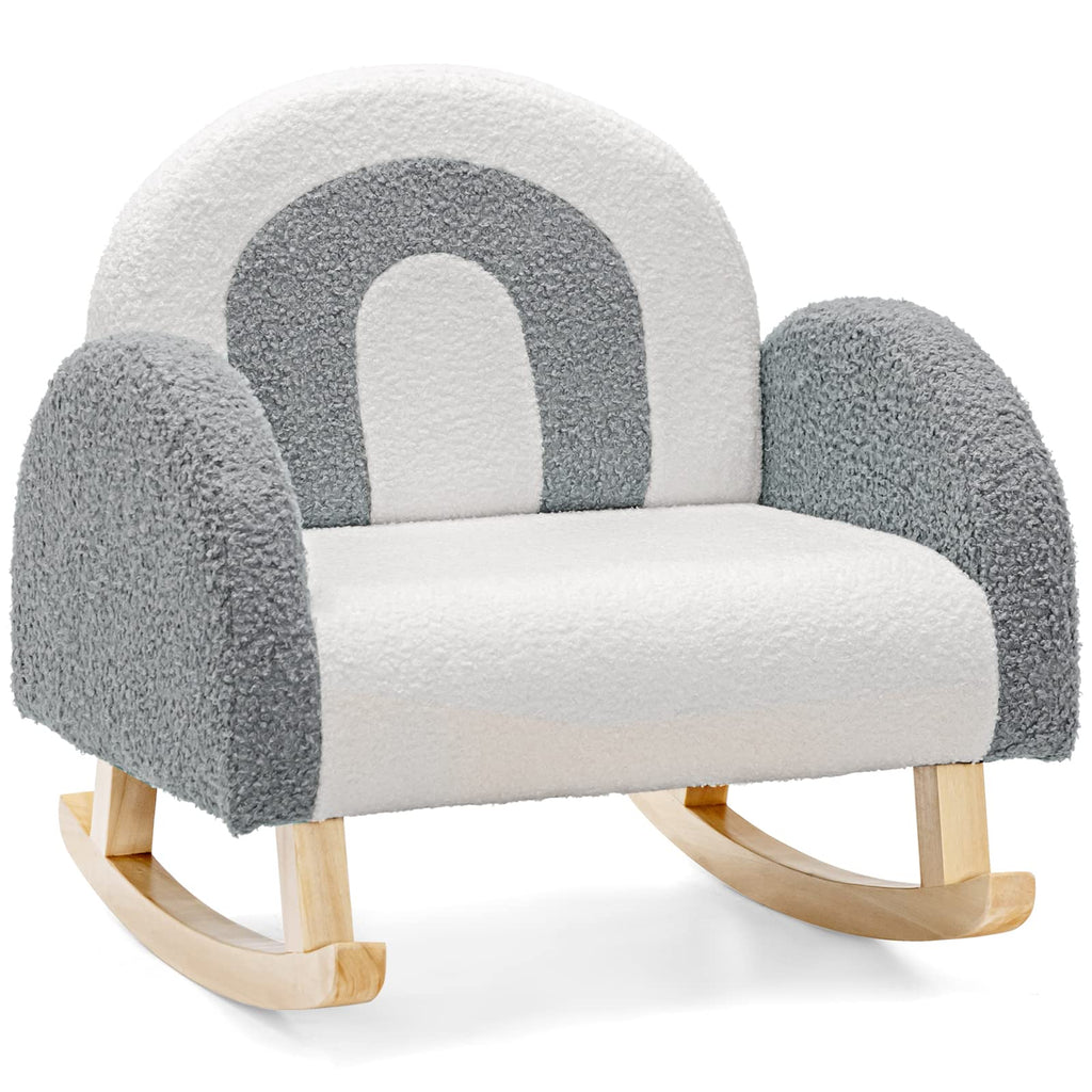 INFANS Kids Sofa, Toddler Rocking Chair with Solid Wooden Frame, Anti-Tipping Design, Plush Fabric, Children Armchair INFANS