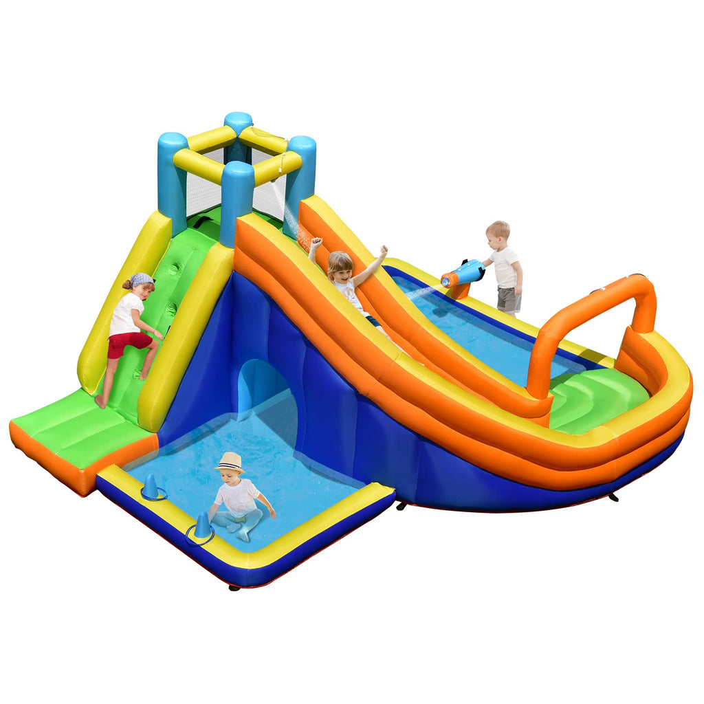 Infans Inflatable Water Slide, 14.5FT x 13FT x 7.5FT Bounce House with Slide, Climbing Wall, Splash Pool, Basketball Rim, Water Gun, Tunnel INFANS