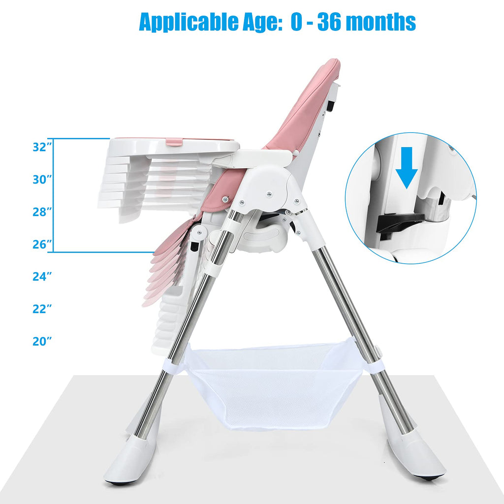 3 in 1 Foldable Baby High Chair with Detachable Double Trays & Removable PU Cushion INFANS