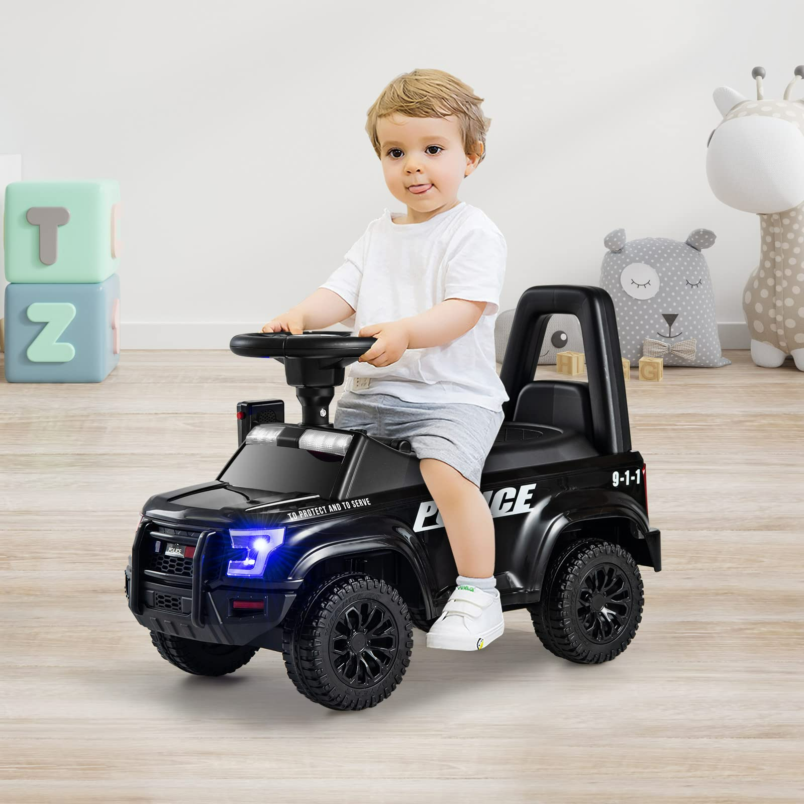INFANS Ride on Push Police Car Toddler Foot to Floor Sliding Toy Kid