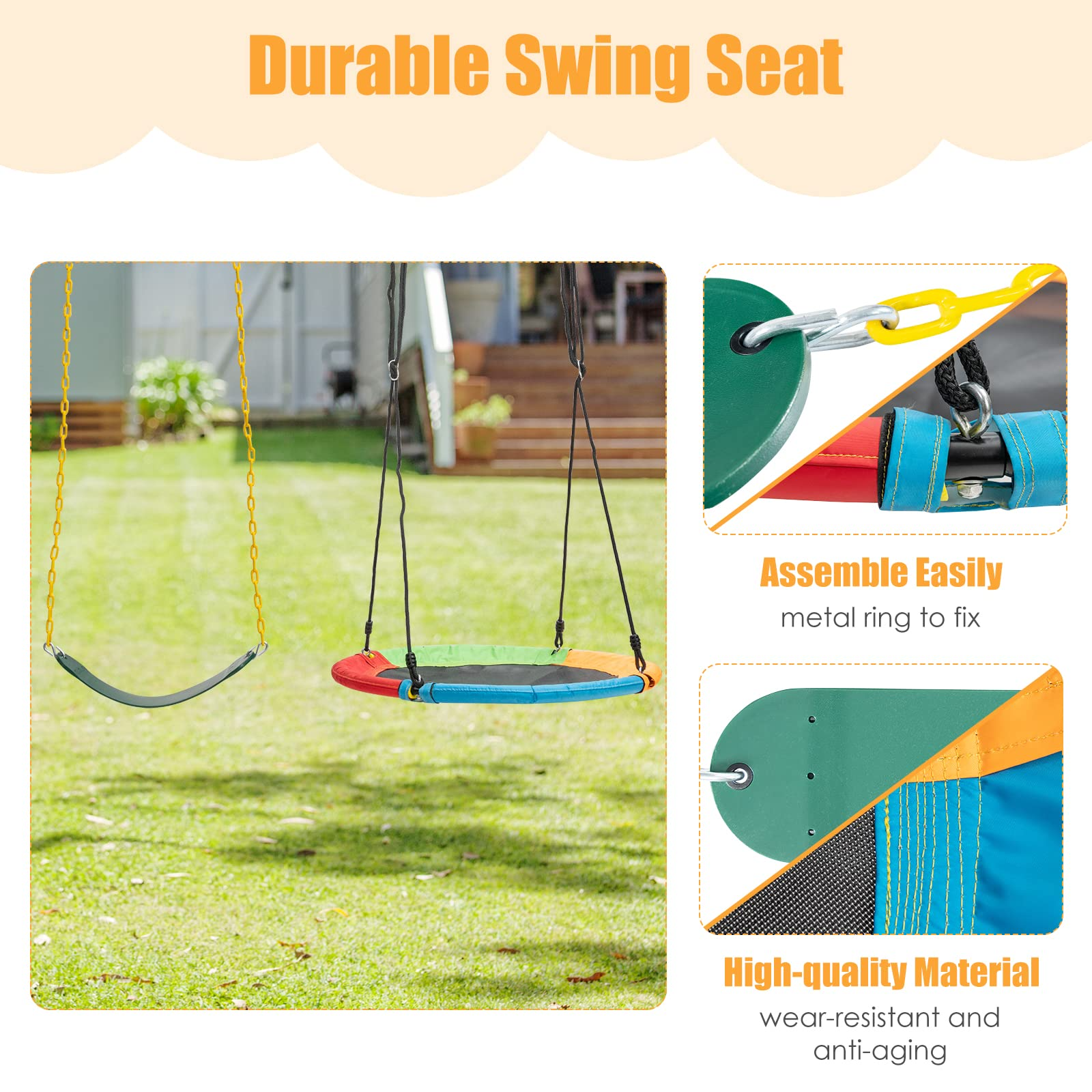 INFANS 660lbs 40 Inch Saucer Tree Swing Round Flying Swing Seat for K