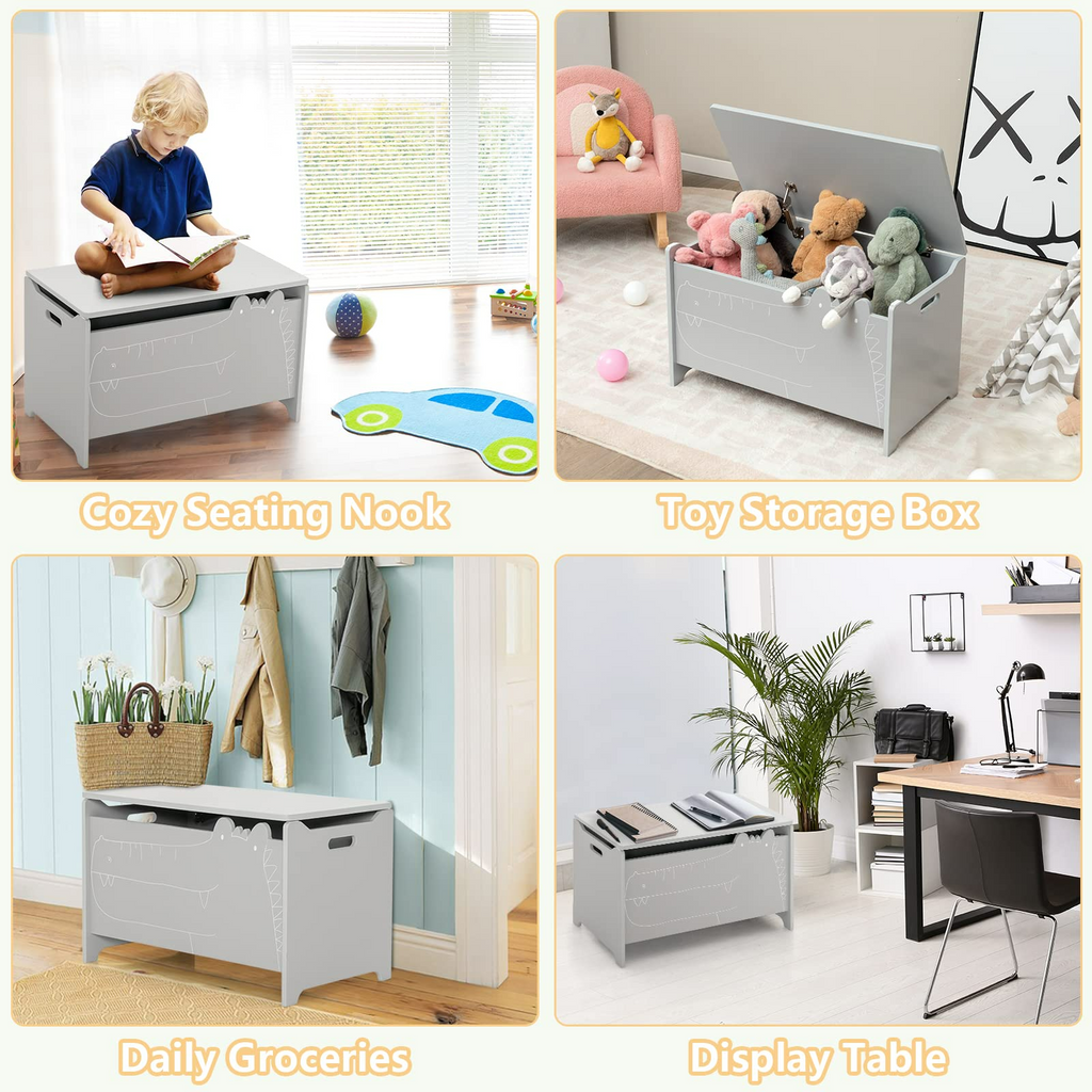 INFANS Wooden Toy Chest , Wide Kids Toy Box Storage Space with Safety Hinge and Handles INFANS