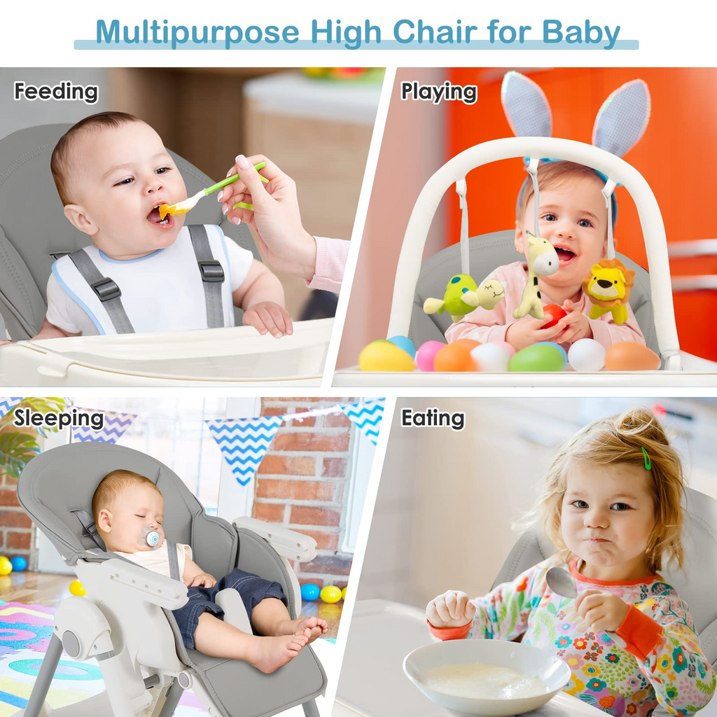 INFANS High Chair for Babies and Toddlers, Foldable Highchair with 7 Different Heights 4 Reclining Backrest Seat 3 Setting Footrest INFANS