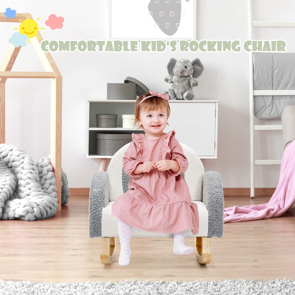 INFANS Kids Sofa, Toddler Rocking Chair with Solid Wooden Frame, Anti-Tipping Design, Plush Fabric, Children Armchair INFANS