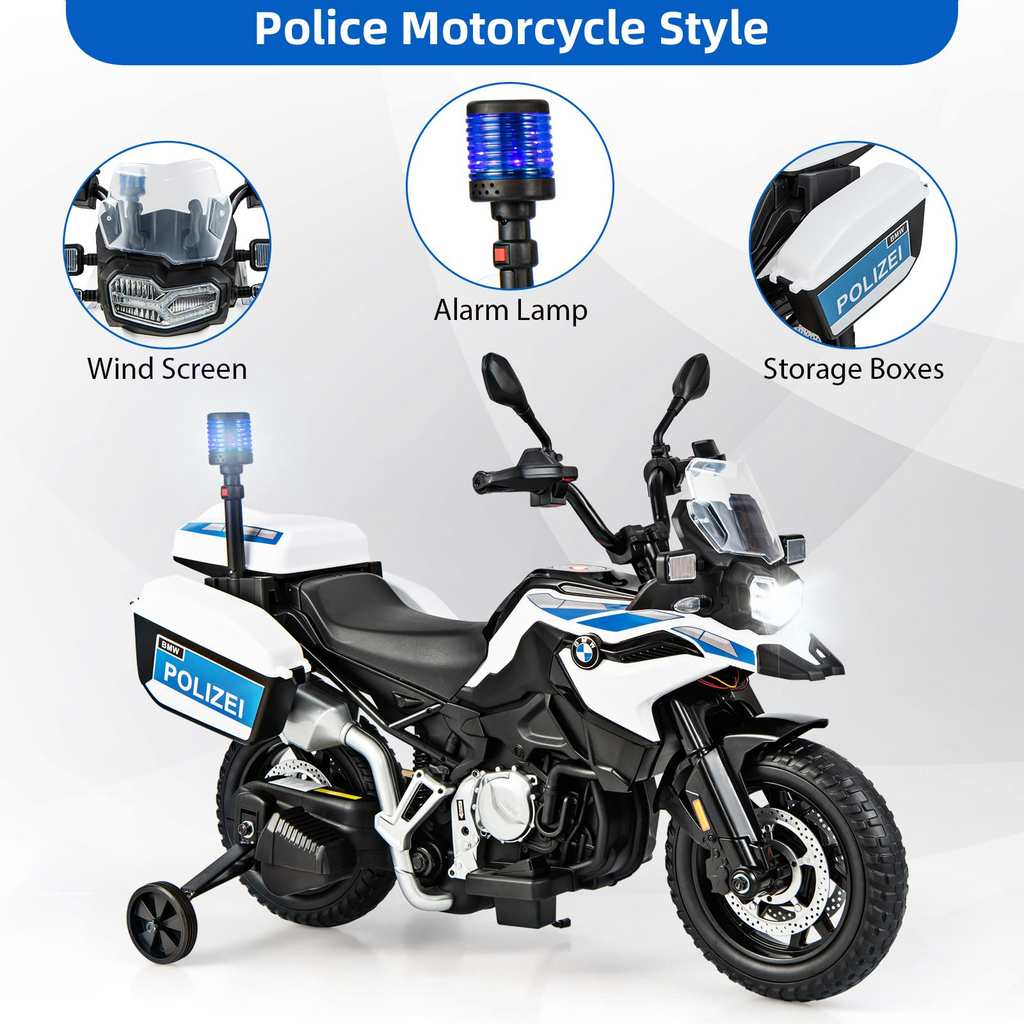 INFANS Kids Motorcycle, 12V Licensed BMW Electric Ride On Police Dirt Bike with Training Wheels INFANS