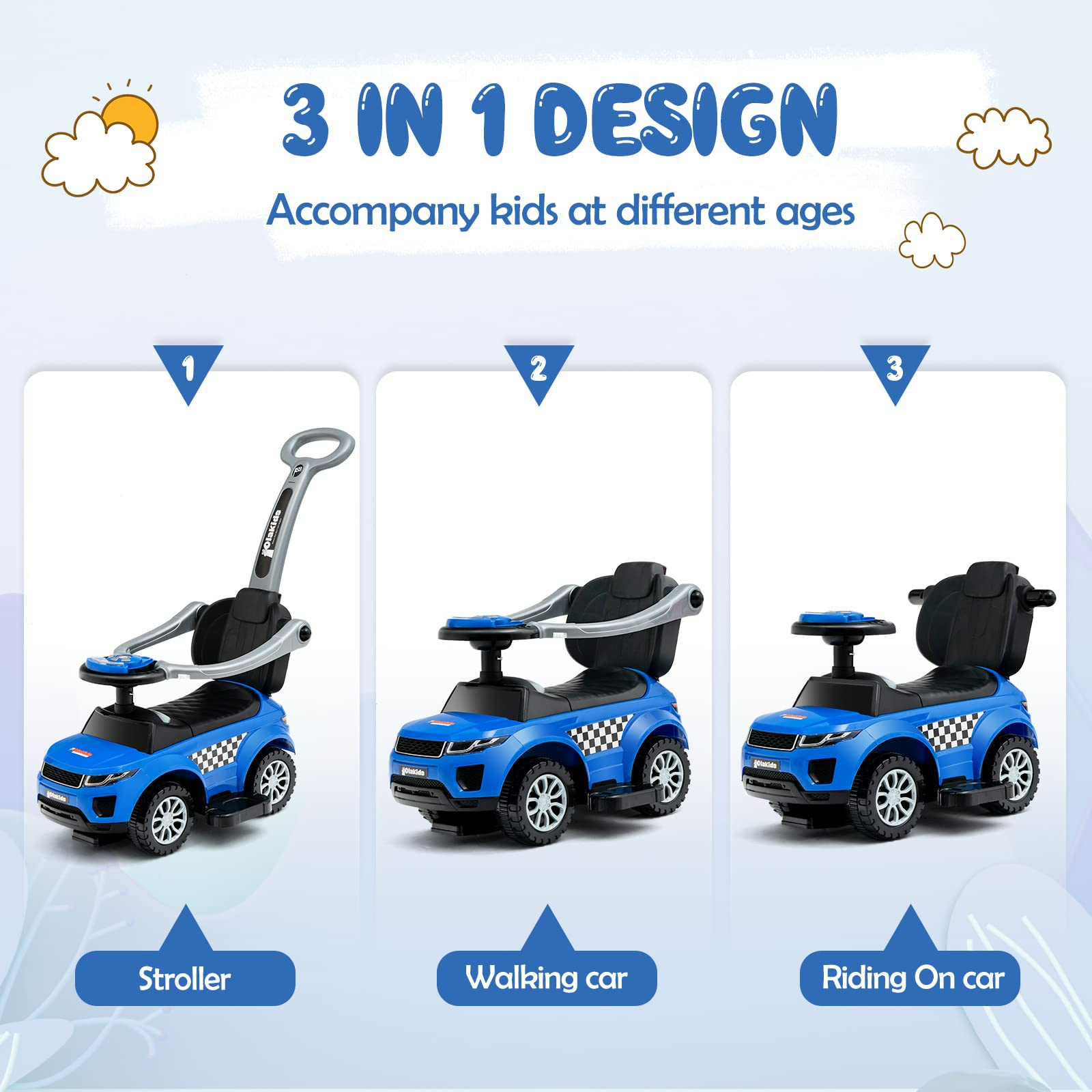 INFANS 4 in 1 Ride on Push Car Toddlers Stroller Sliding Walking Toy