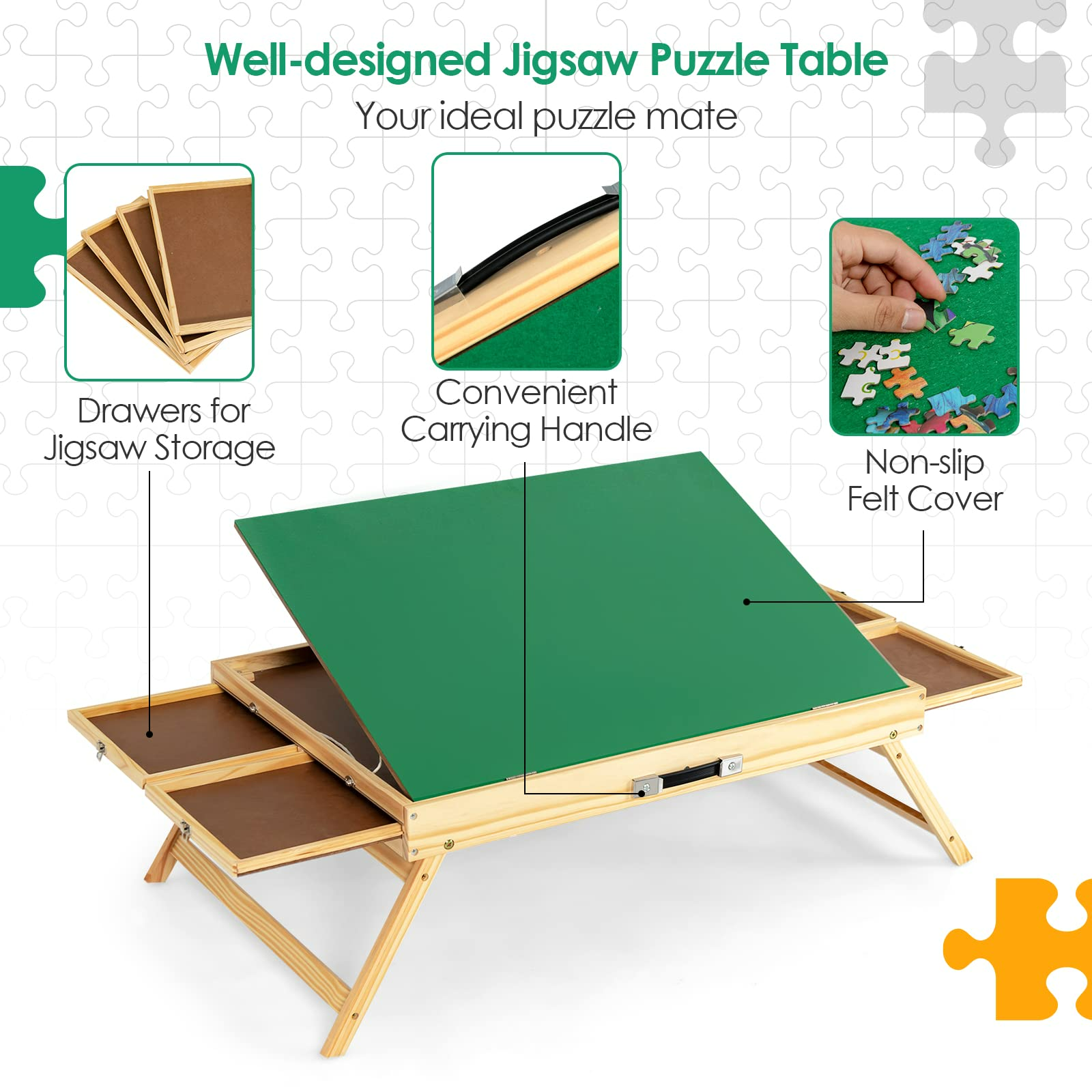 INFANS Jigsaw Puzzle Table with 1000 PCS Puzzle, Wooden Adjustable Fol