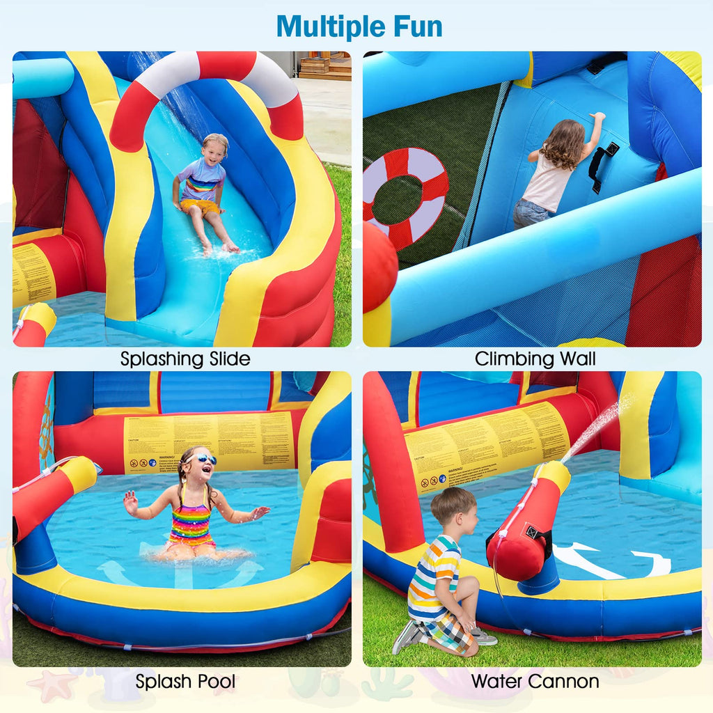 Infans Inflatable Water Slides, Nautical Themed Bouncy House with Slide, Splash Pool, Climbing Wall, Water Gun(Without blower) INFANS