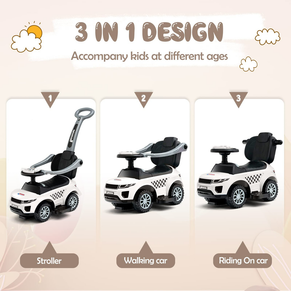 INFANS 4 in 1 Ride on Push Car, Toddlers Stroller Sliding Walking Toy with Horn, Music, Lights, Removable Guardrails and Handle INFANS