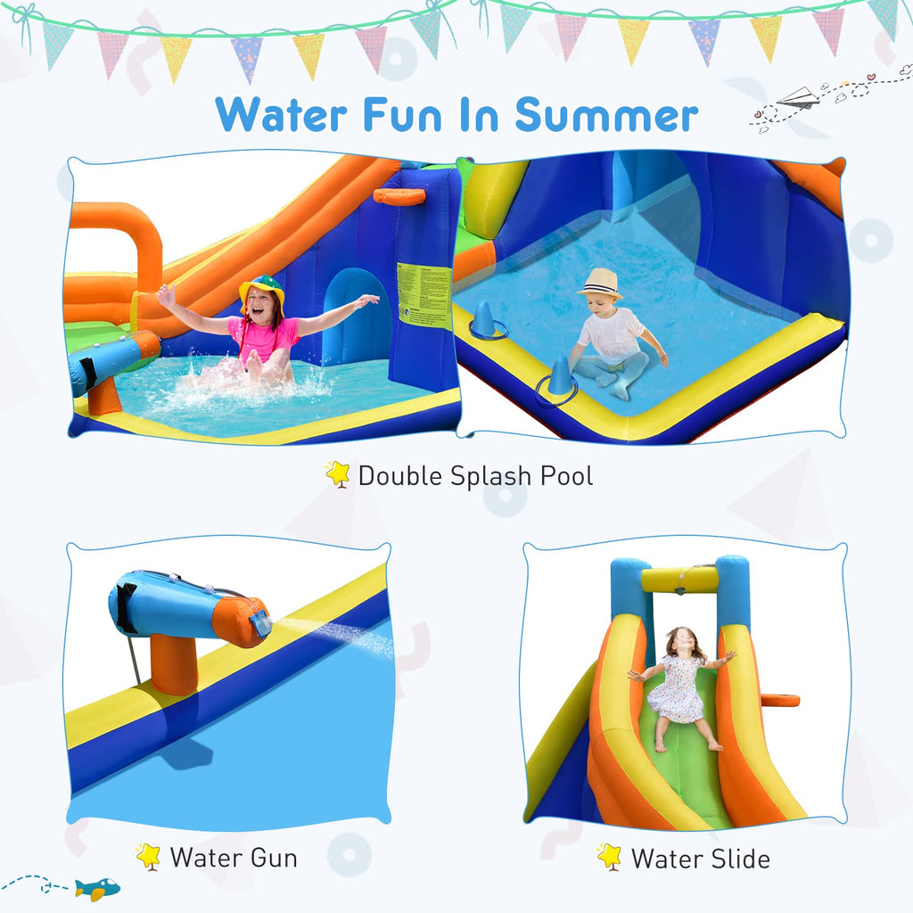 Infans Inflatable Water Slide, 14.5FT x 13FT x 7.5FT Bounce House with Slide, Climbing Wall, Splash Pool, Basketball Rim, Water Gun, Tunnel INFANS
