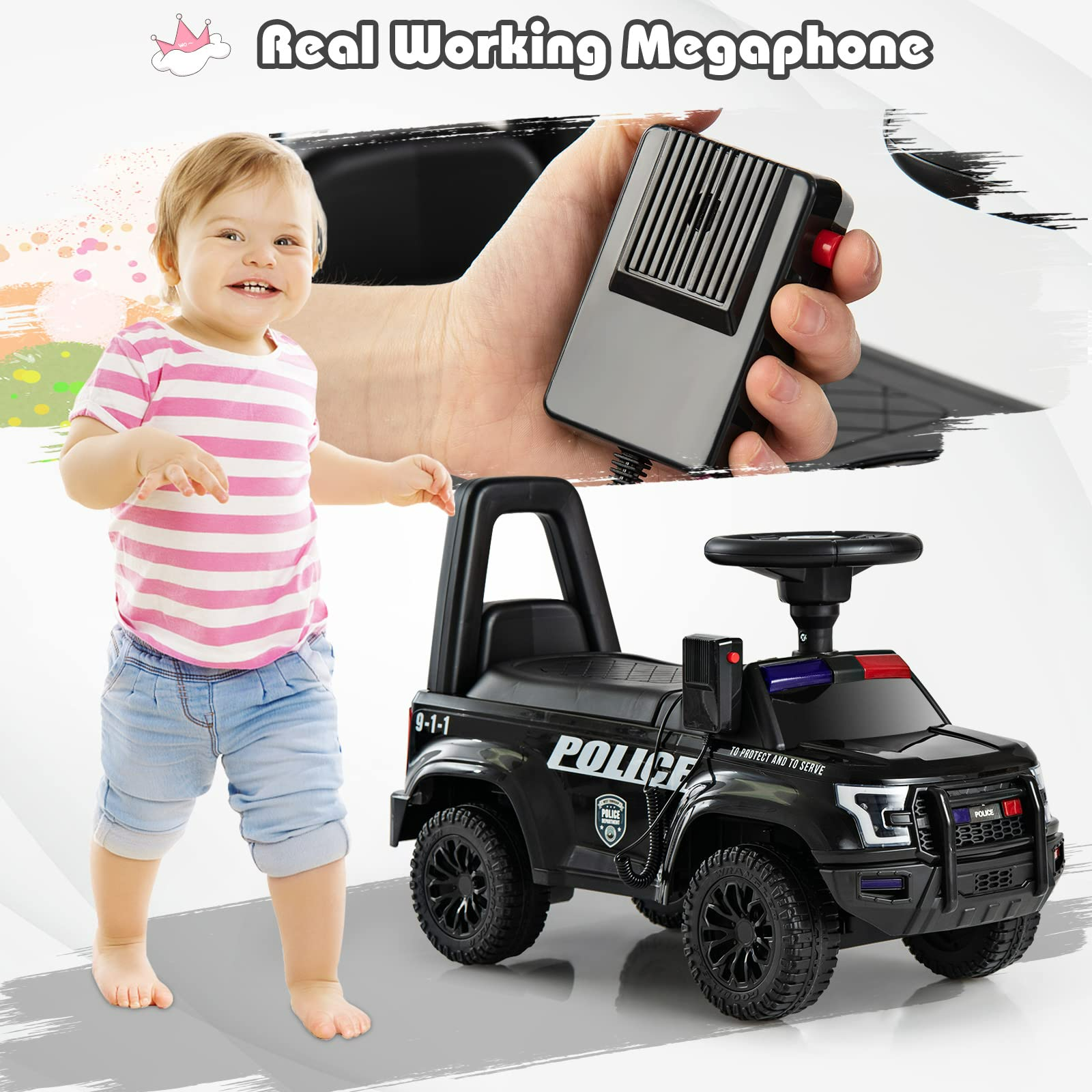 INFANS Ride on Push Police Car Toddler Foot to Floor Sliding Toy Kid
