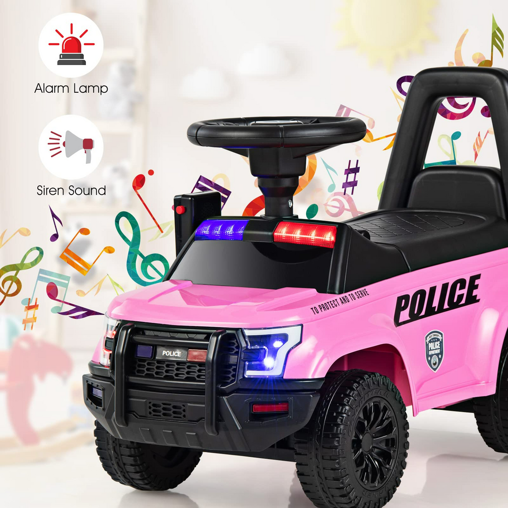 INFANS Ride On Push Police Car, Toddler Foot-to-Floor Sliding Toy with Siren, Steering Wheel, Megaphone, Horn, Headlights, Under Seat Storage INFANS