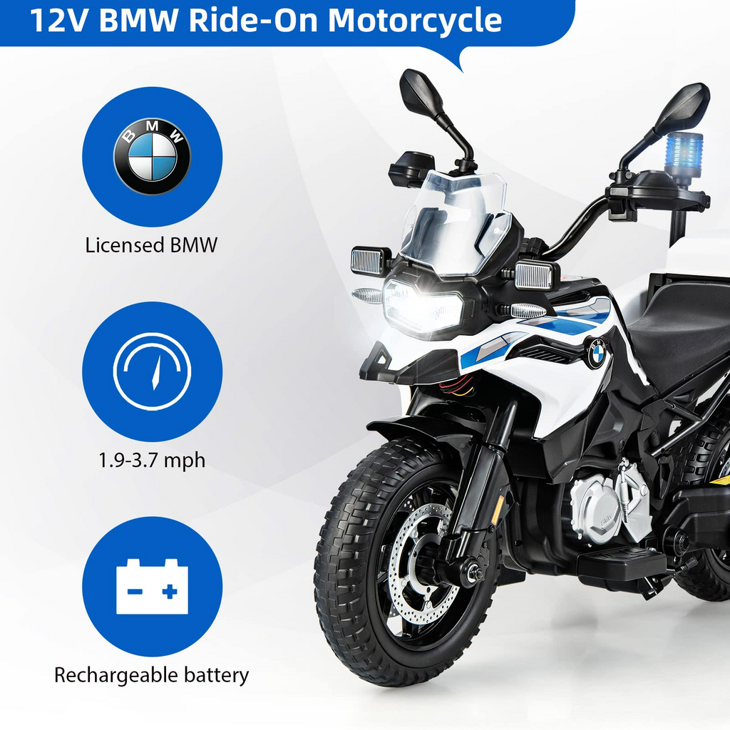 INFANS Kids Motorcycle, 12V Licensed BMW Electric Ride On Police Dirt Bike with Training Wheels INFANS