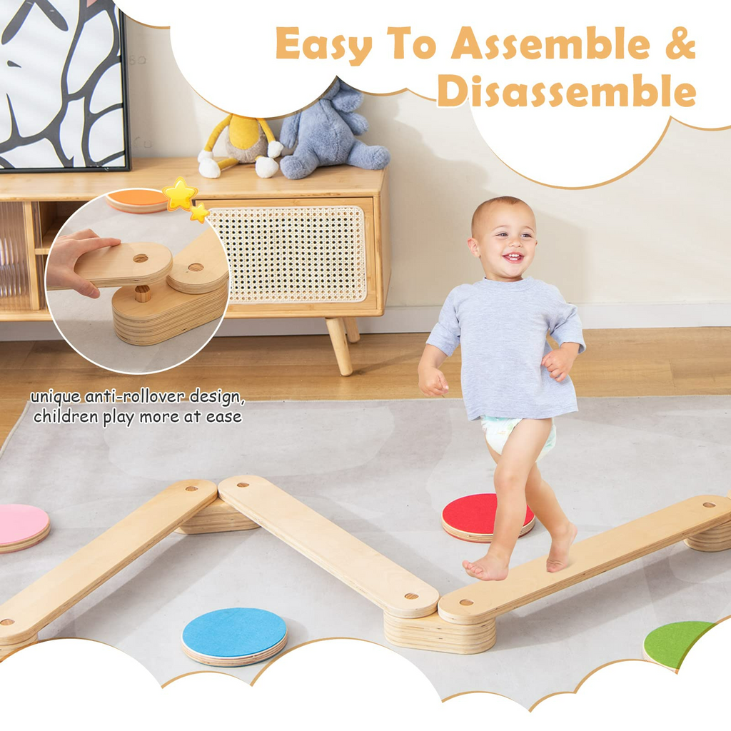 INFANS Montessori Wooden Balance Beam Stepping Stones for Kids Toddler,12 Piece Obstacle Course for Playroom Indoor Outdoor INFANS