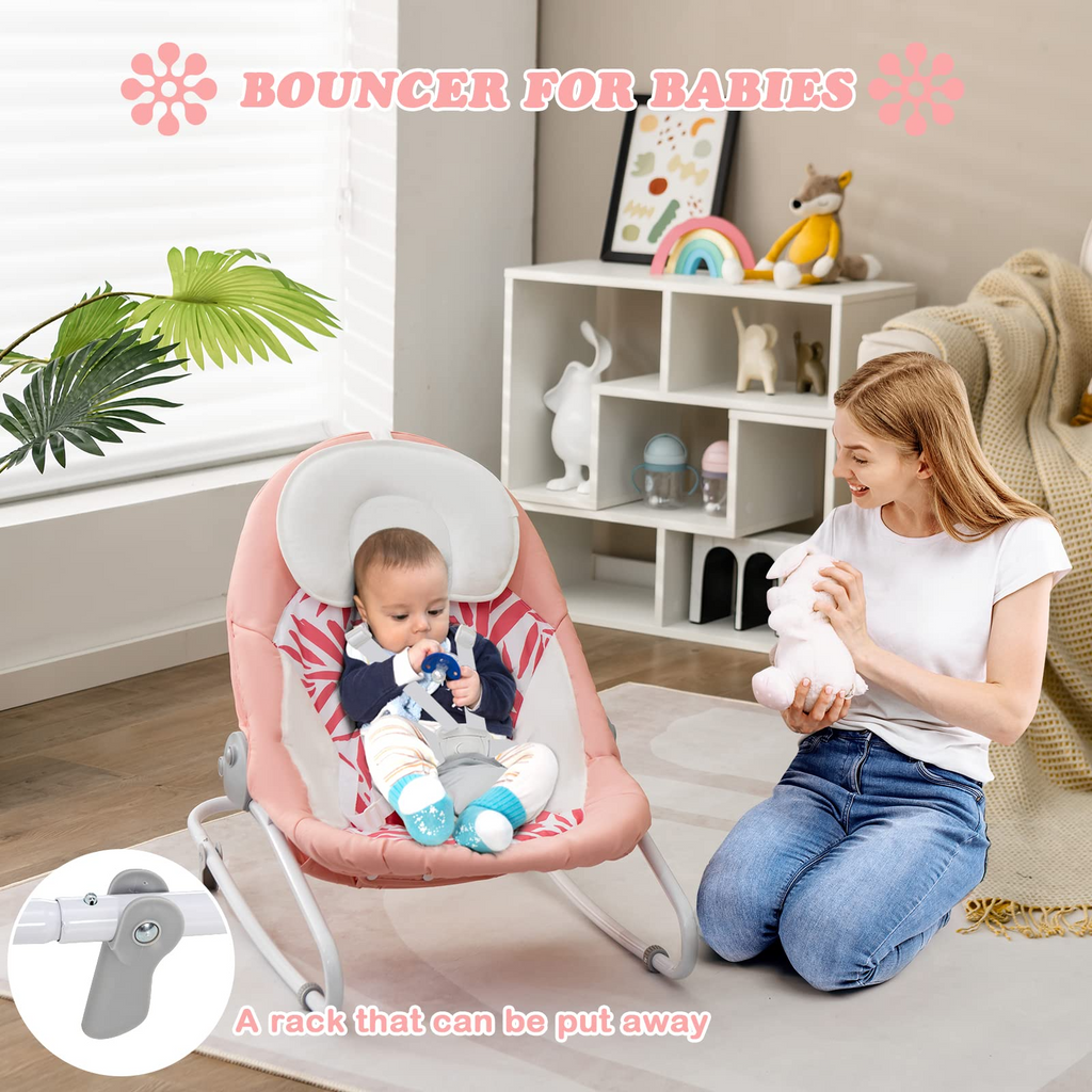 INFANS 2 in 1 Baby Swing and Bouncer for Infants, Portable Newborn Rocker with 5 Speed Sway Music Timing 2 Toys Remote Control, Easy Fold, Compact Electric Baby Swing for 0-6 Months Boy Girl INFANS